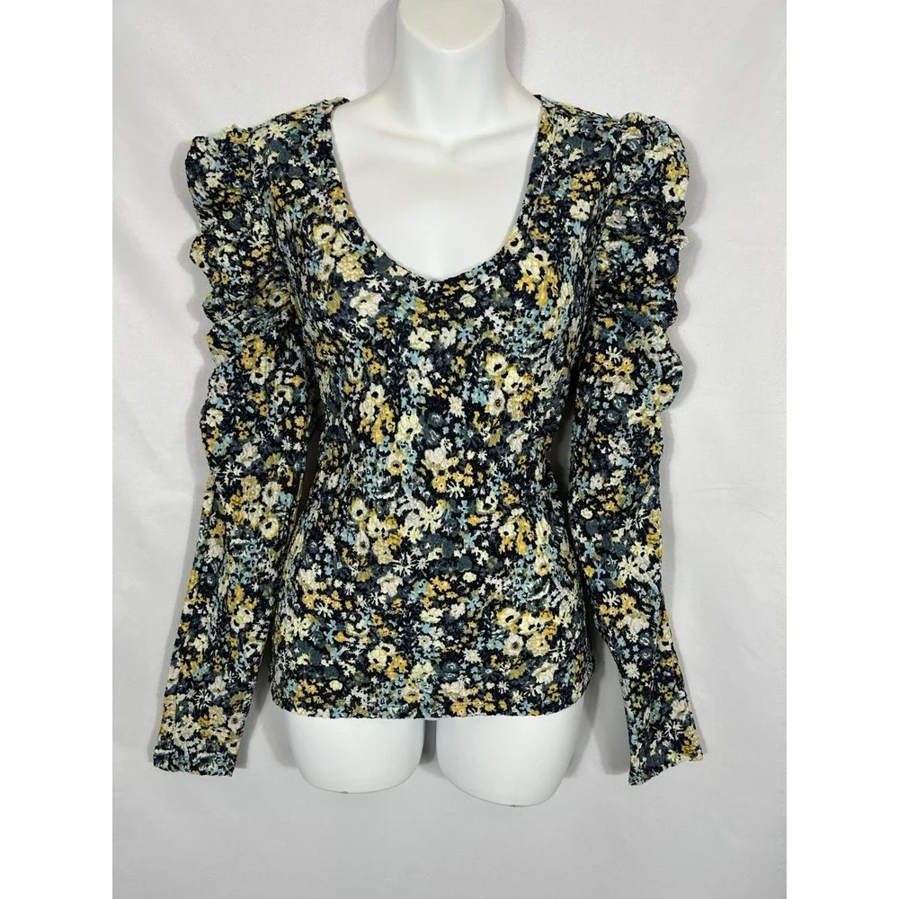 Loft‎ Womens Micro Floral Puff Sleeve Top Size M Cottagecore Boho Prairie Spring